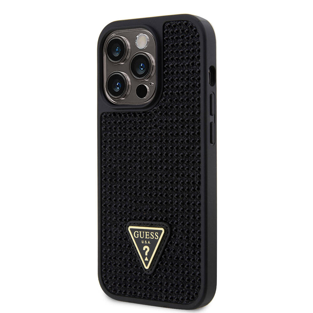 Apple iPhone 15 Pro Case Guess Original Licensed Stone Back Surface Triangle Logo Cover Silver