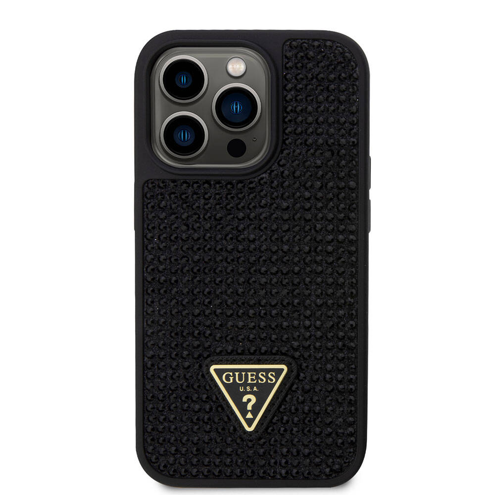 Apple iPhone 15 Pro Case Guess Original Licensed Stone Back Surface Triangle Logo Cover Silver