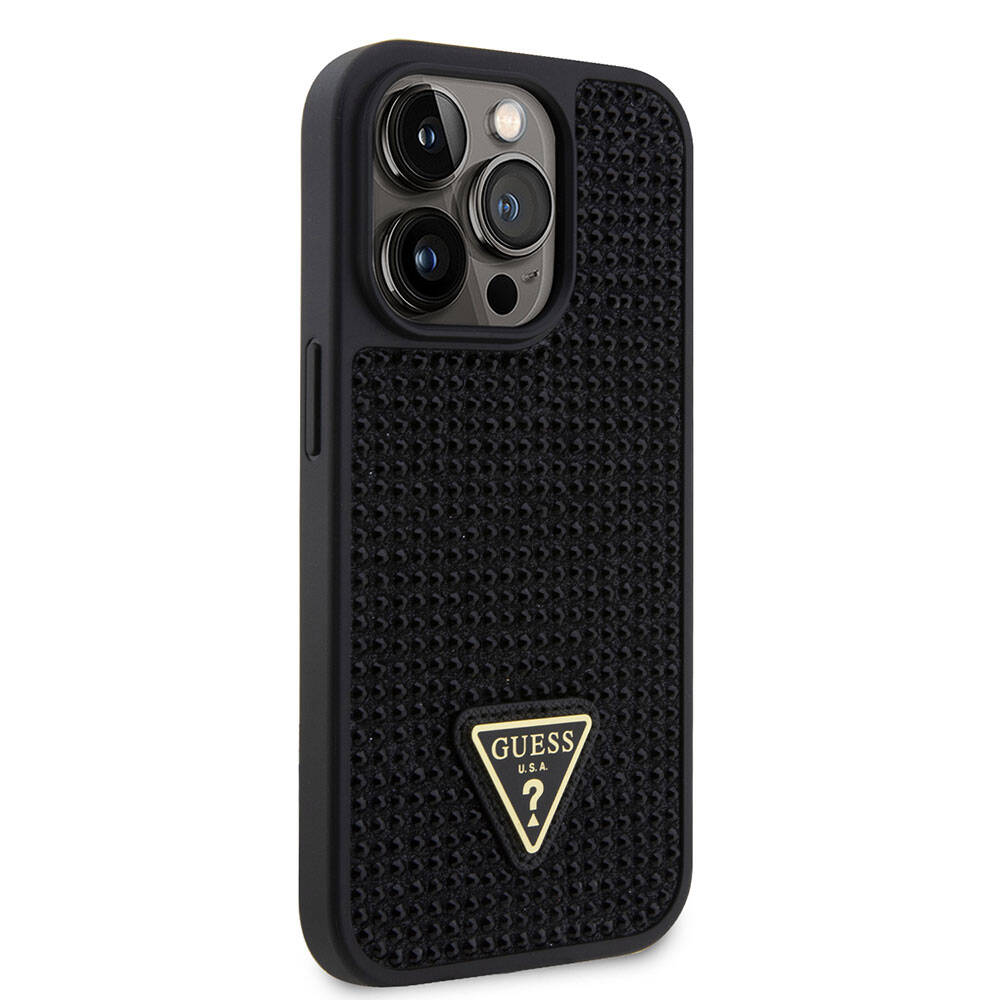 Apple iPhone 15 Pro Case Guess Original Licensed Stone Back Surface Triangle Logo Cover Silver
