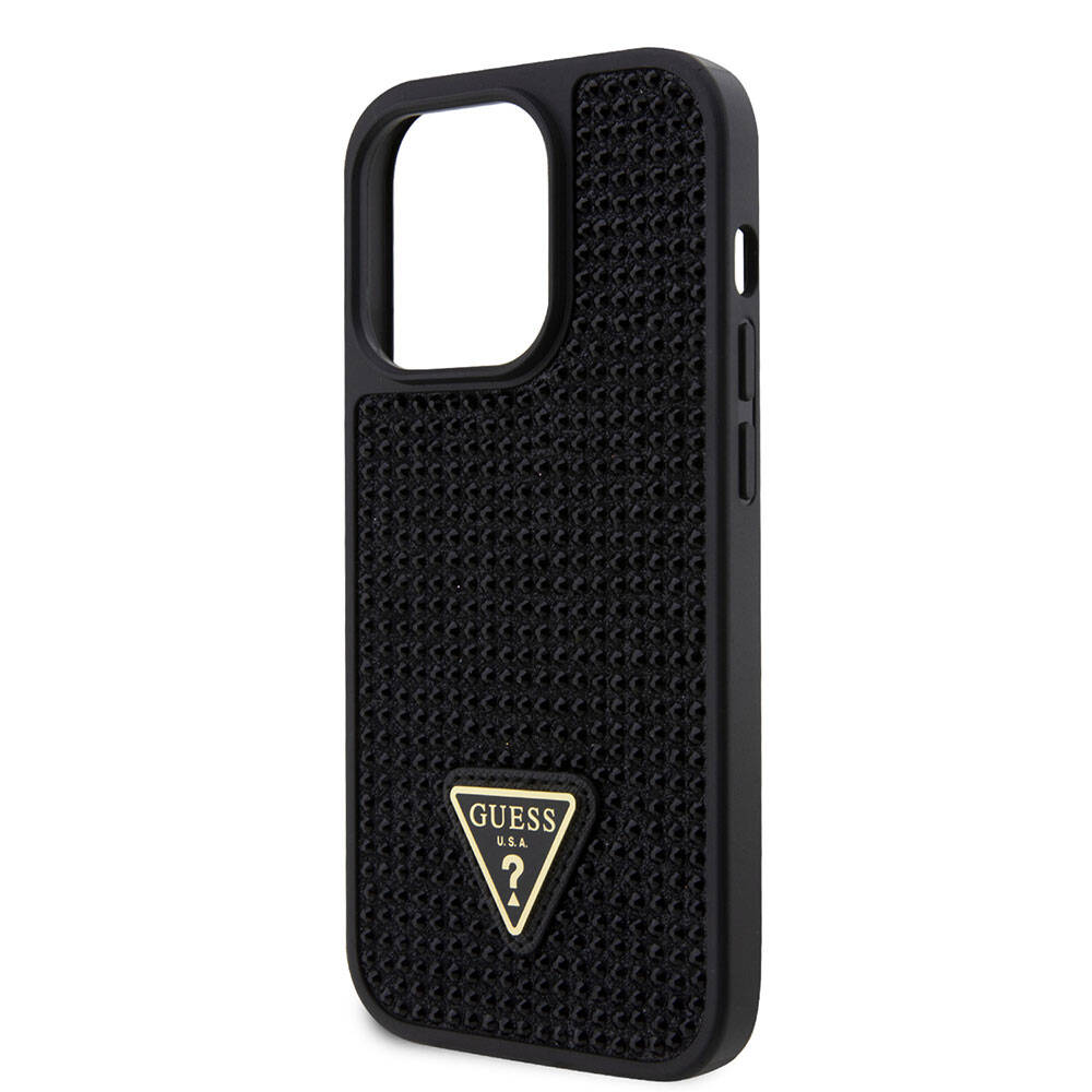 Apple iPhone 15 Pro Case Guess Original Licensed Stone Back Surface Triangle Logo Cover Silver