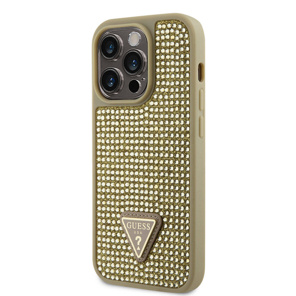 Apple iPhone 15 Pro Case Guess Original Licensed Stone Back Surface Triangle Logo Cover Silver