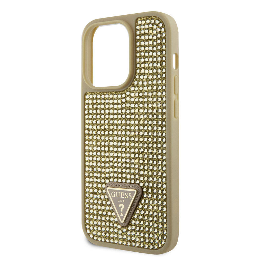 Apple iPhone 15 Pro Case Guess Original Licensed Stone Back Surface Triangle Logo Cover Silver