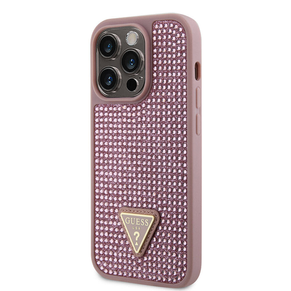 Apple iPhone 15 Pro Case Guess Original Licensed Stone Back Surface Triangle Logo Cover Silver