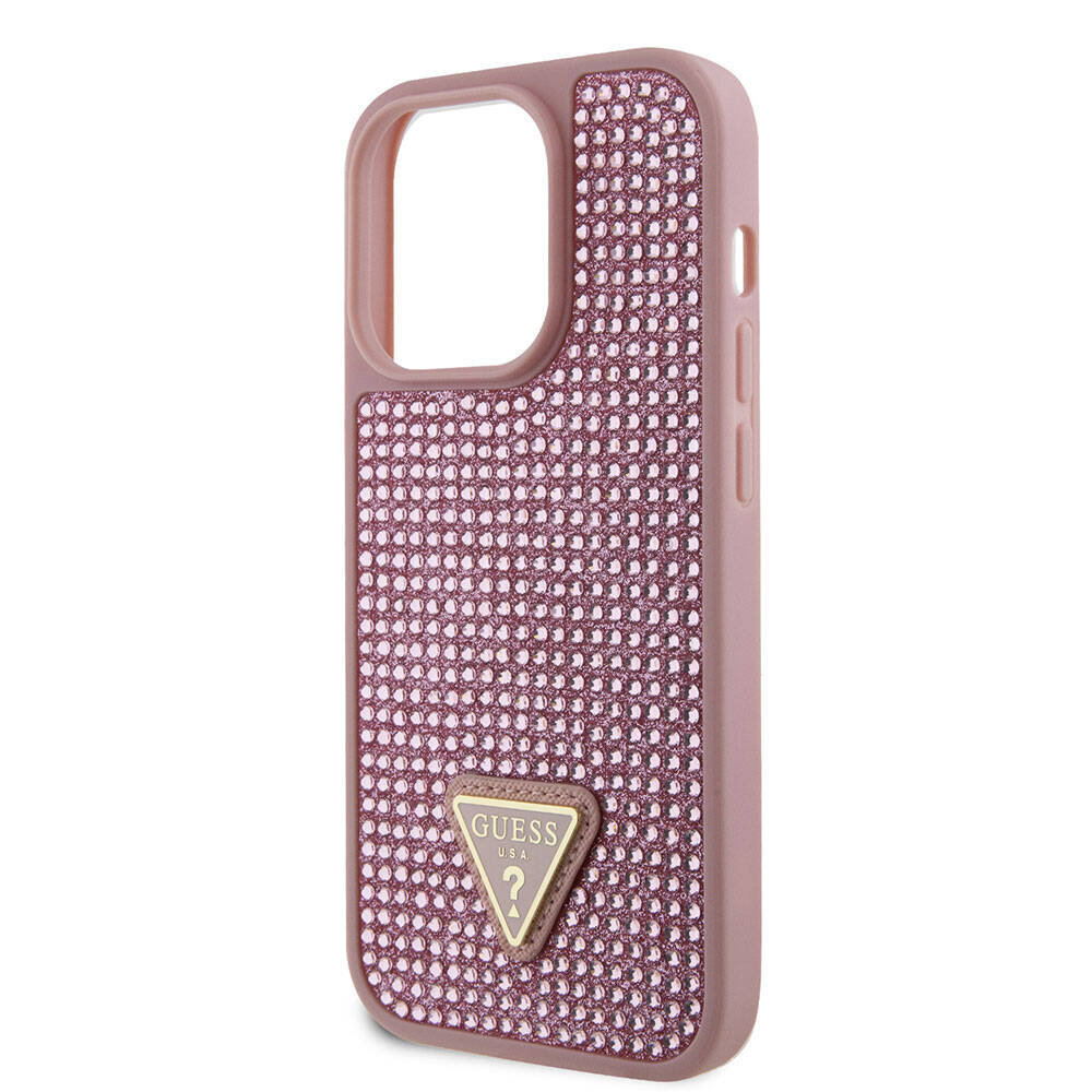 Apple iPhone 15 Pro Case Guess Original Licensed Stone Back Surface Triangle Logo Cover Silver