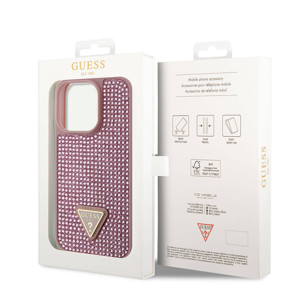 Apple iPhone 15 Pro Case Guess Original Licensed Stone Back Surface Triangle Logo Cover Silver