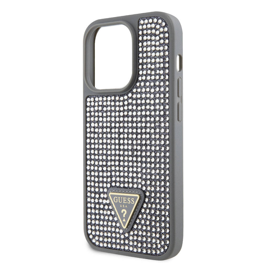 Apple iPhone 15 Pro Case Guess Original Licensed Stone Back Surface Triangle Logo Cover Silver