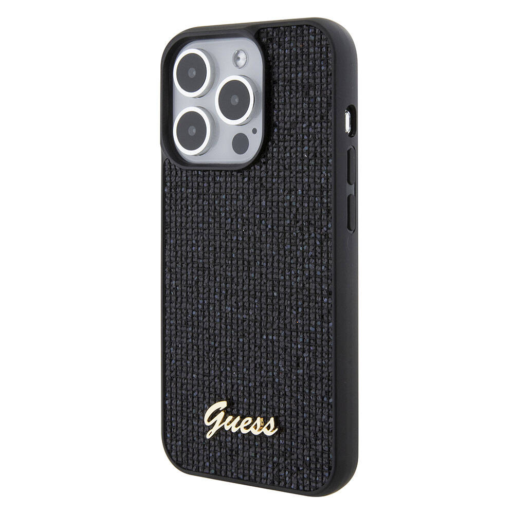 Apple iPhone 15 Pro Case Guess Original Licensed Disco Script Metal Cover Gold with Text Logo