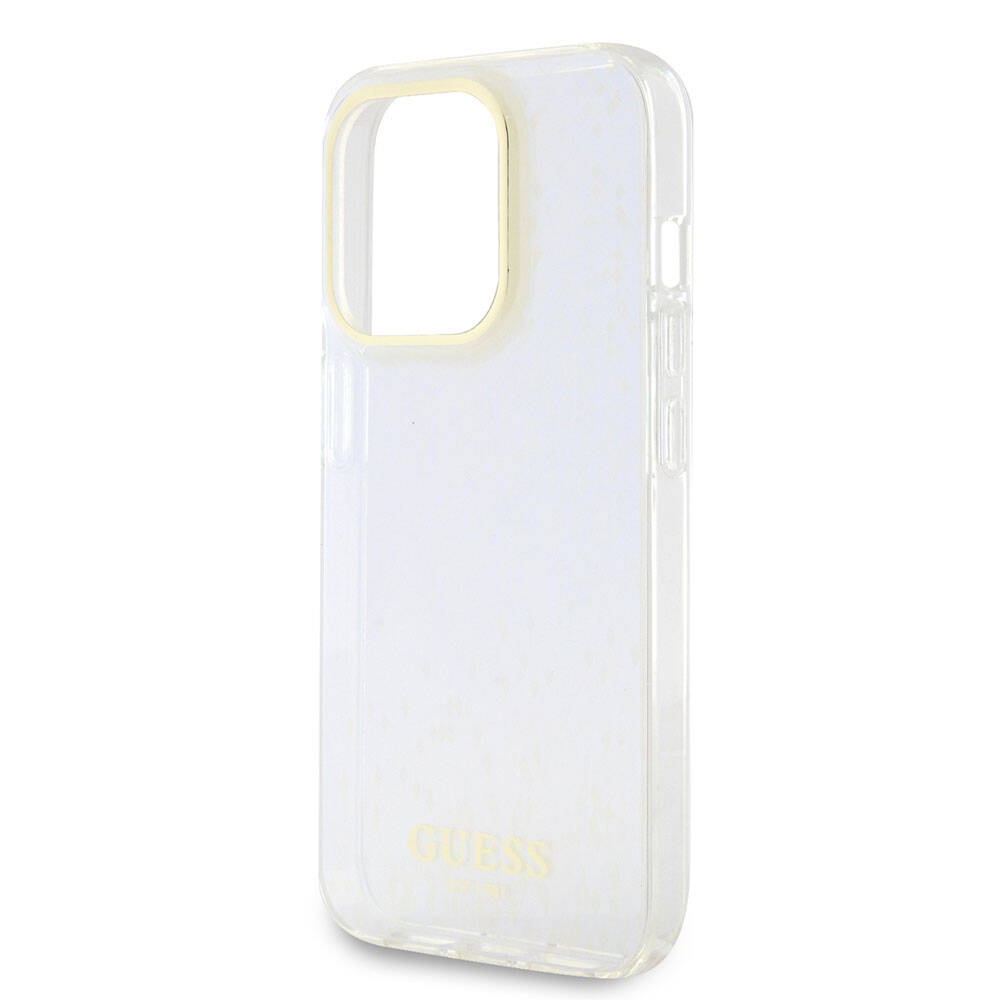 Apple iPhone 15 Pro Case Guess Original Licensed Mirror Disco Cover Gold with Text Logo