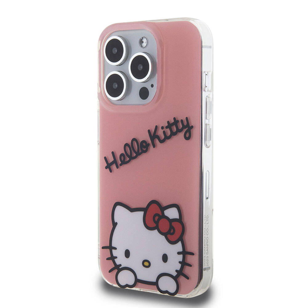 Apple iPhone 15 Pro Case Hello Kitty Original Licensed Strap Text and Iconic Logo Daydreaming Cover White