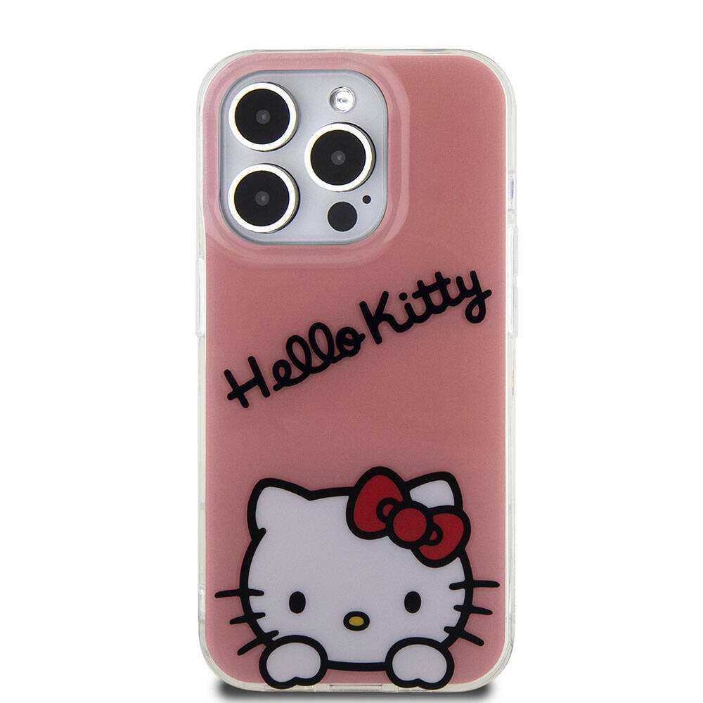 Apple iPhone 15 Pro Case Hello Kitty Original Licensed Strap Text and Iconic Logo Daydreaming Cover White