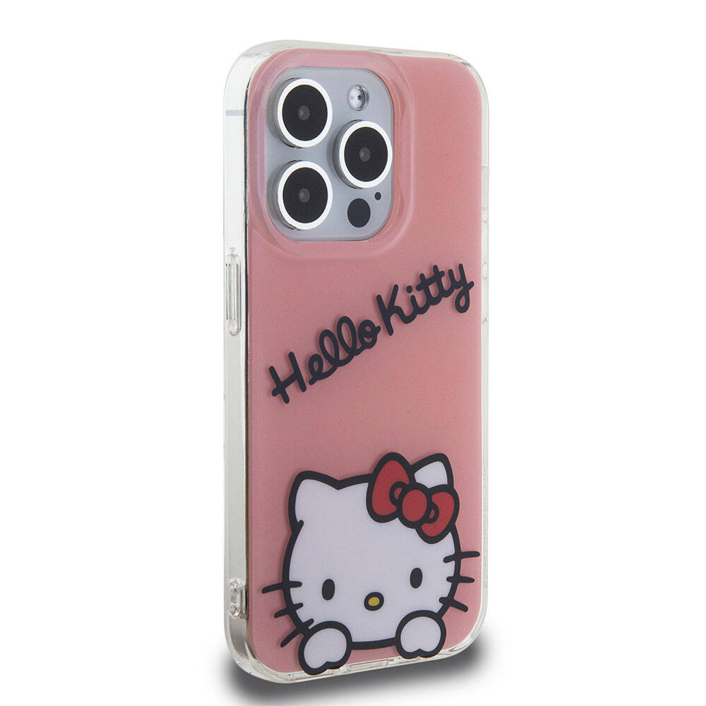 Apple iPhone 15 Pro Case Hello Kitty Original Licensed Strap Text and Iconic Logo Daydreaming Cover White
