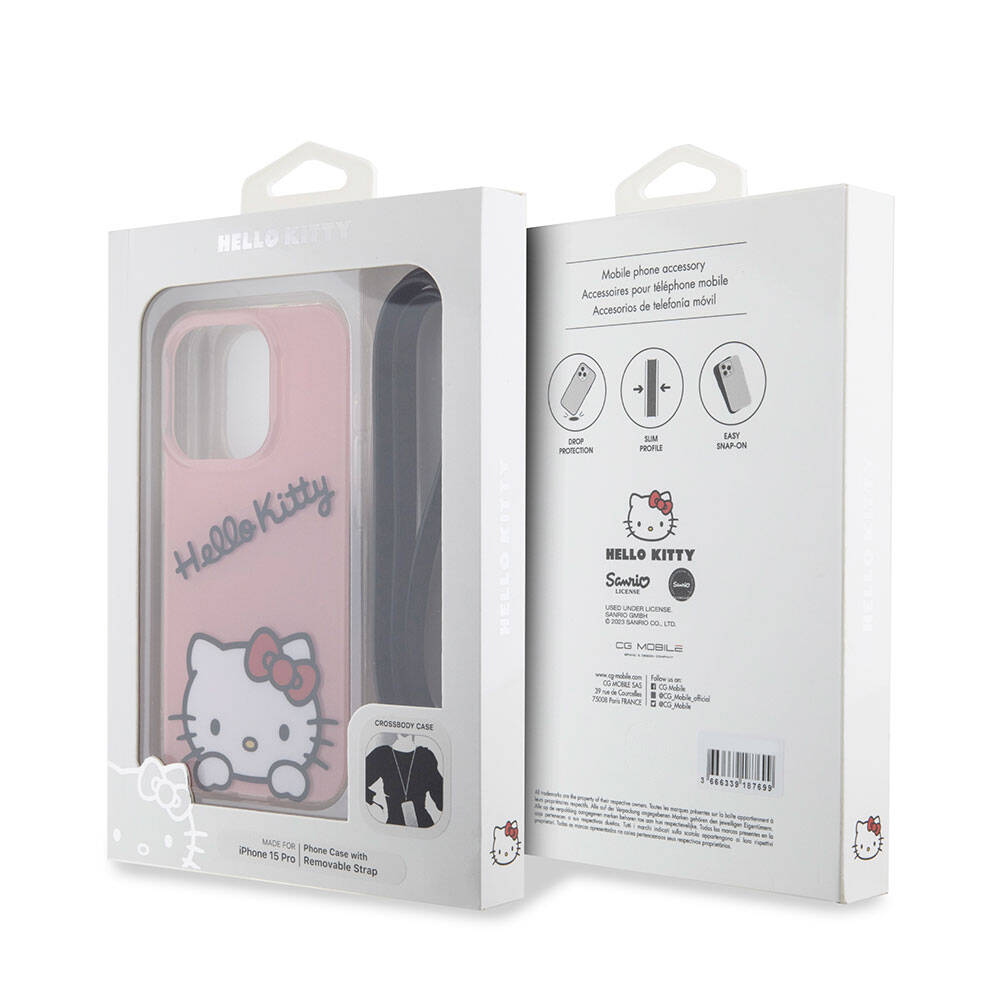 Apple iPhone 15 Pro Case Hello Kitty Original Licensed Strap Text and Iconic Logo Daydreaming Cover White