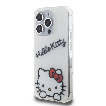 Apple iPhone 15 Pro Kılıf Hello Kitty Orjinal Lisanslı Askılı Yazı ve İkonik Logolu Daydreaming Kapak Pembe