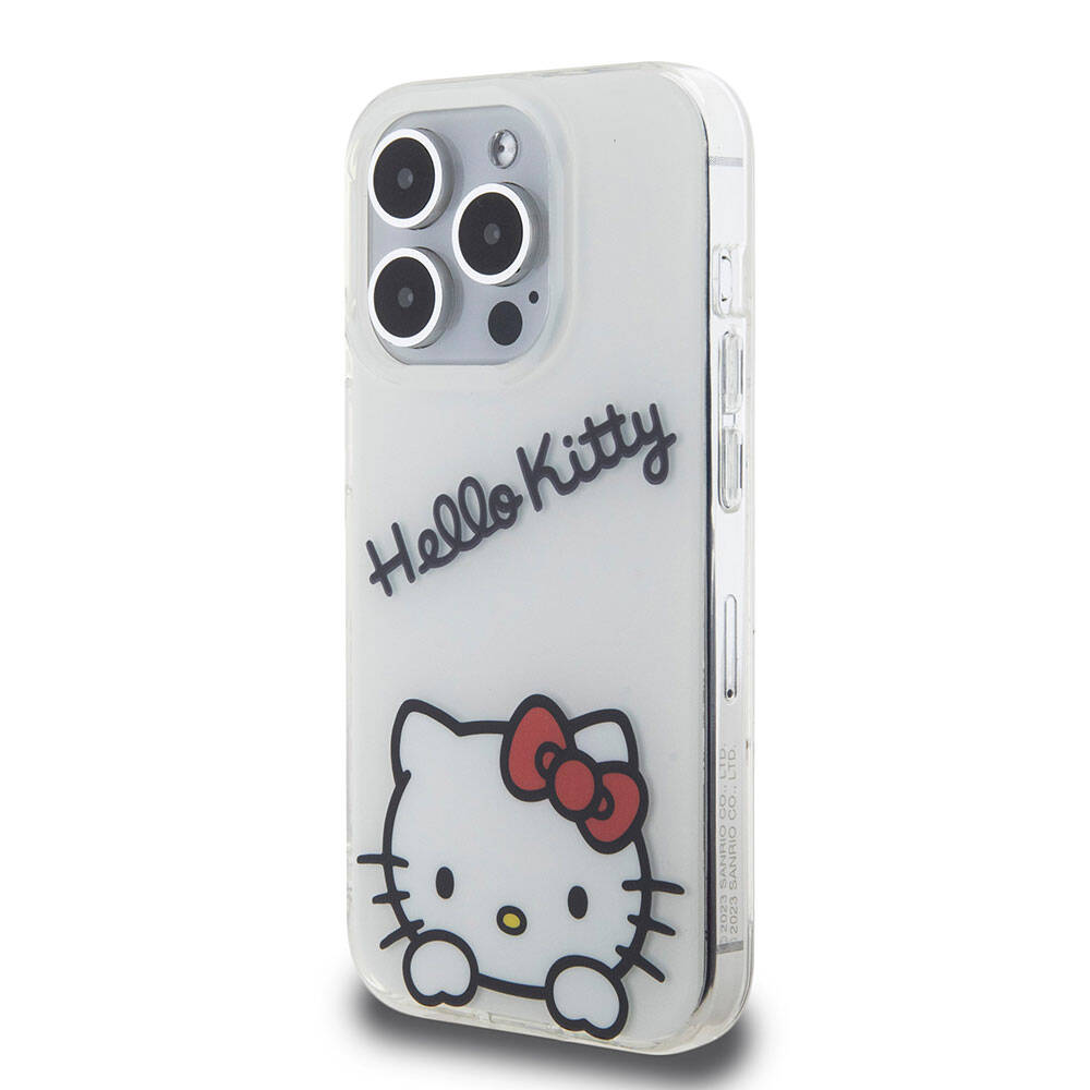 Apple iPhone 15 Pro Case Hello Kitty Original Licensed Strap Text and Iconic Logo Daydreaming Cover White