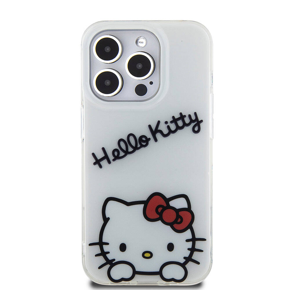 Apple iPhone 15 Pro Case Hello Kitty Original Licensed Strap Text and Iconic Logo Daydreaming Cover White