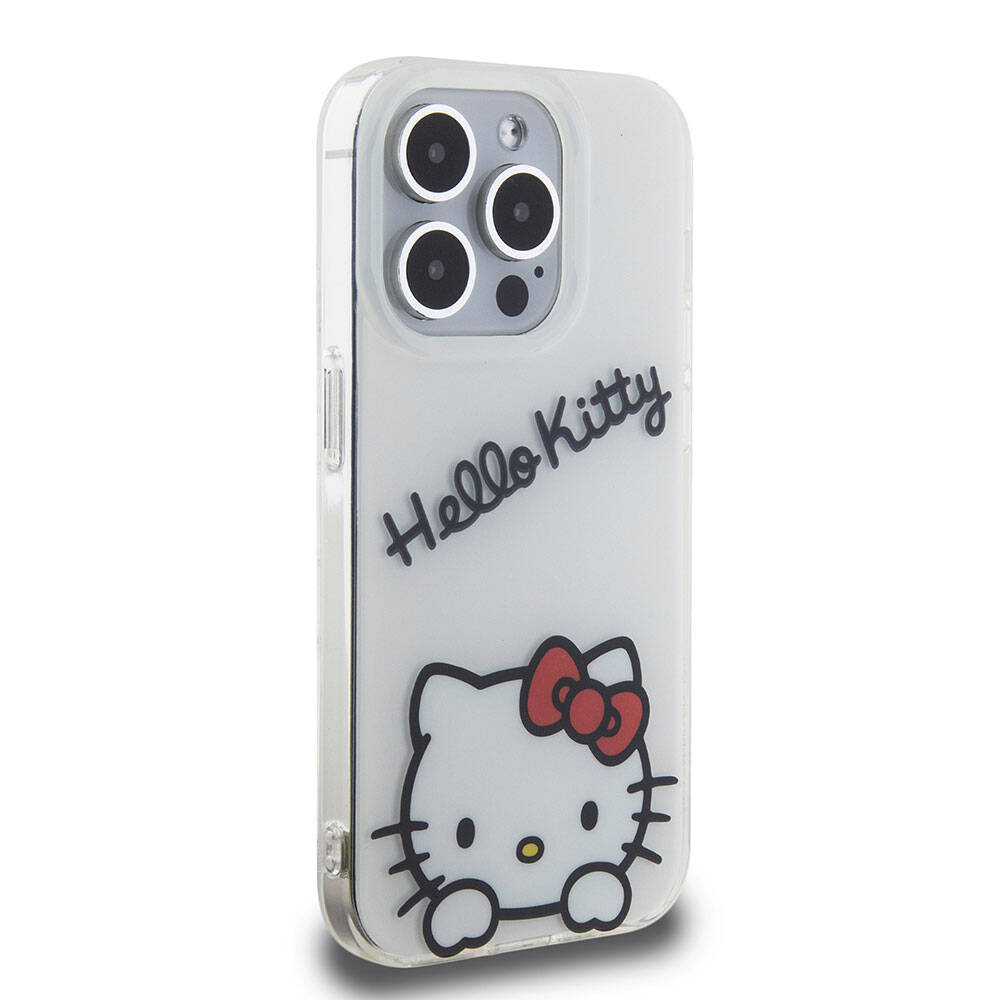 Apple iPhone 15 Pro Case Hello Kitty Original Licensed Strap Text and Iconic Logo Daydreaming Cover White
