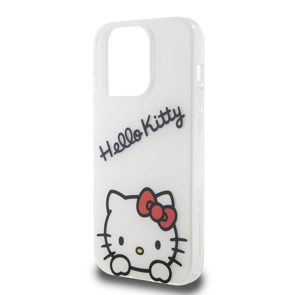 Apple iPhone 15 Pro Case Hello Kitty Original Licensed Strap Text and Iconic Logo Daydreaming Cover White