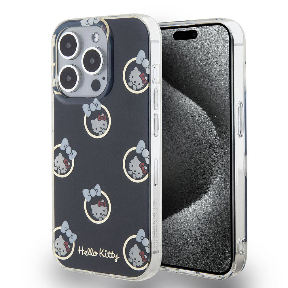 Apple iPhone 15 Pro Case Hello Kitty Original Licensed Electroplating Cover Bubble Printed Black