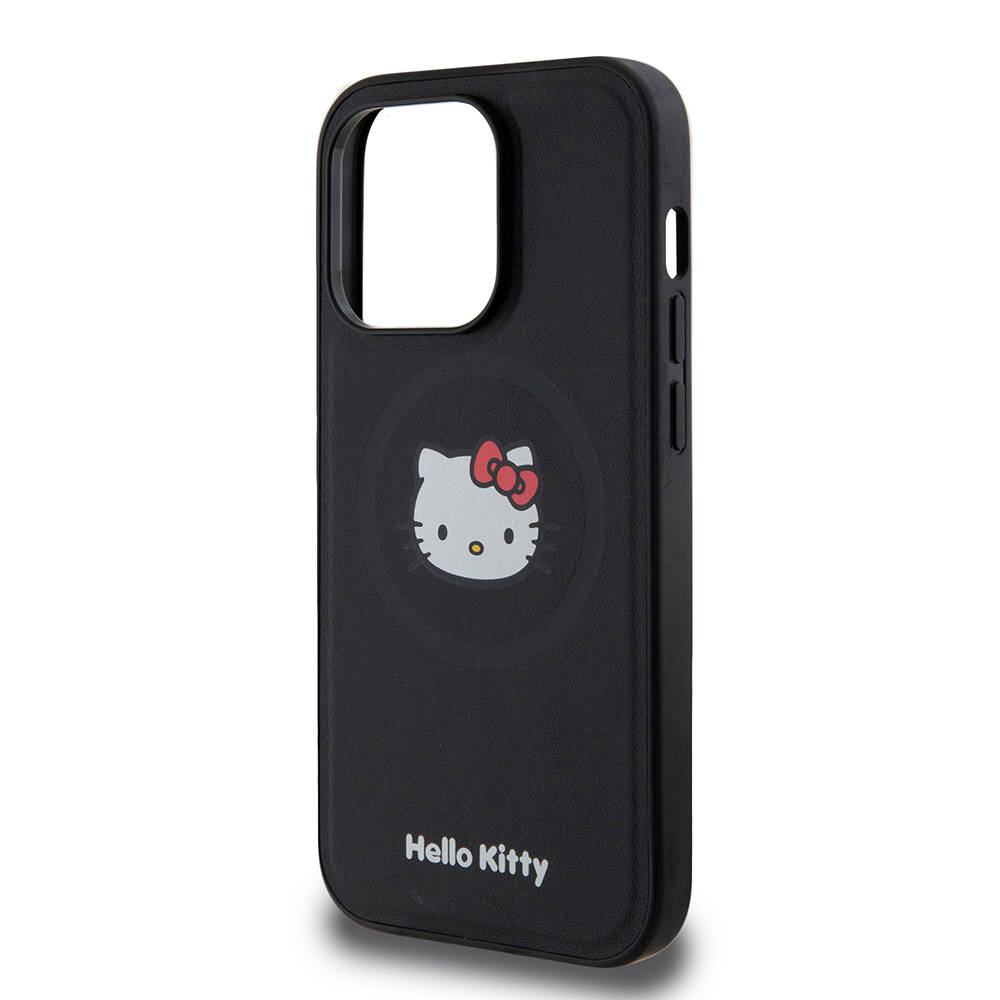 Apple iPhone 15 Pro Case Hello Kitty Original Licensed M-safe Charging Feature Kitty Head Leather Cover Black