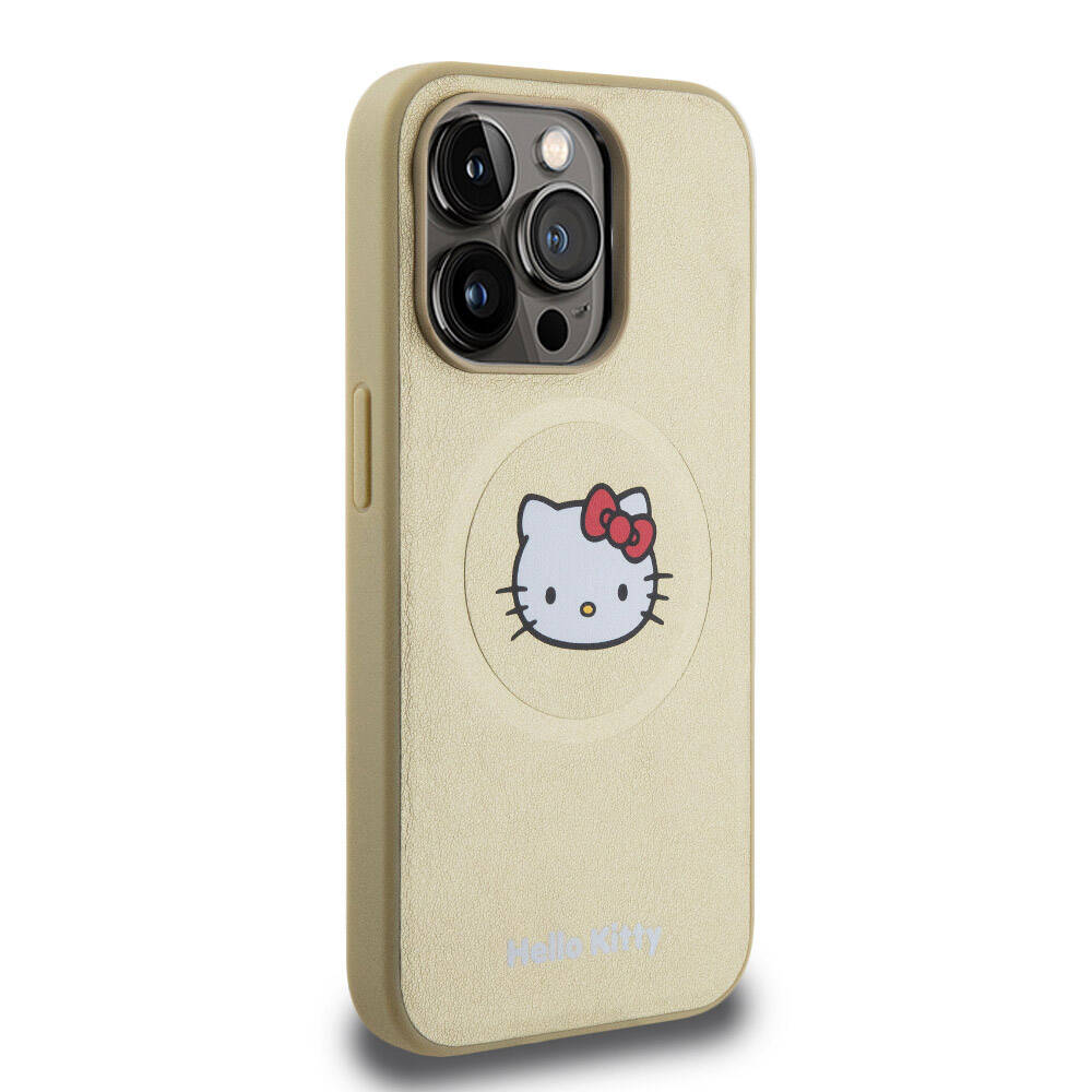 Apple iPhone 15 Pro Case Hello Kitty Original Licensed M-safe Charging Feature Kitty Head Leather Cover Black