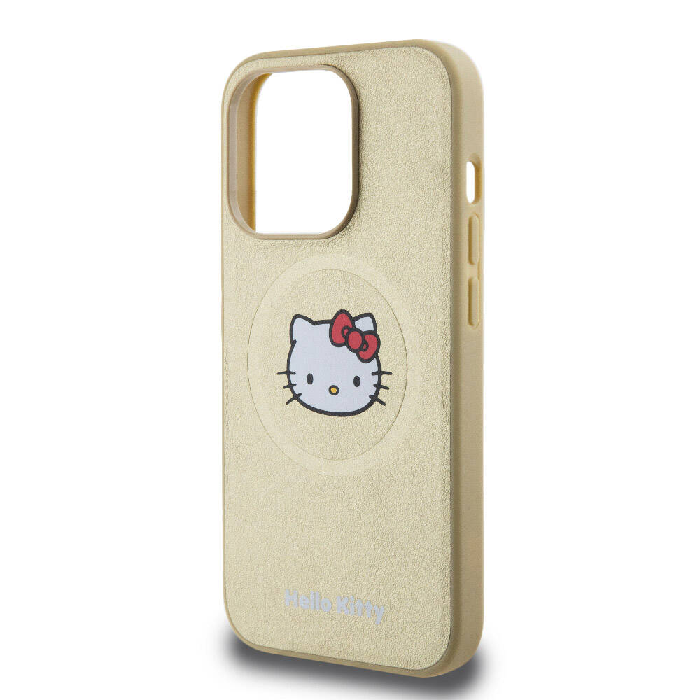 Apple iPhone 15 Pro Case Hello Kitty Original Licensed M-safe Charging Feature Kitty Head Leather Cover Black