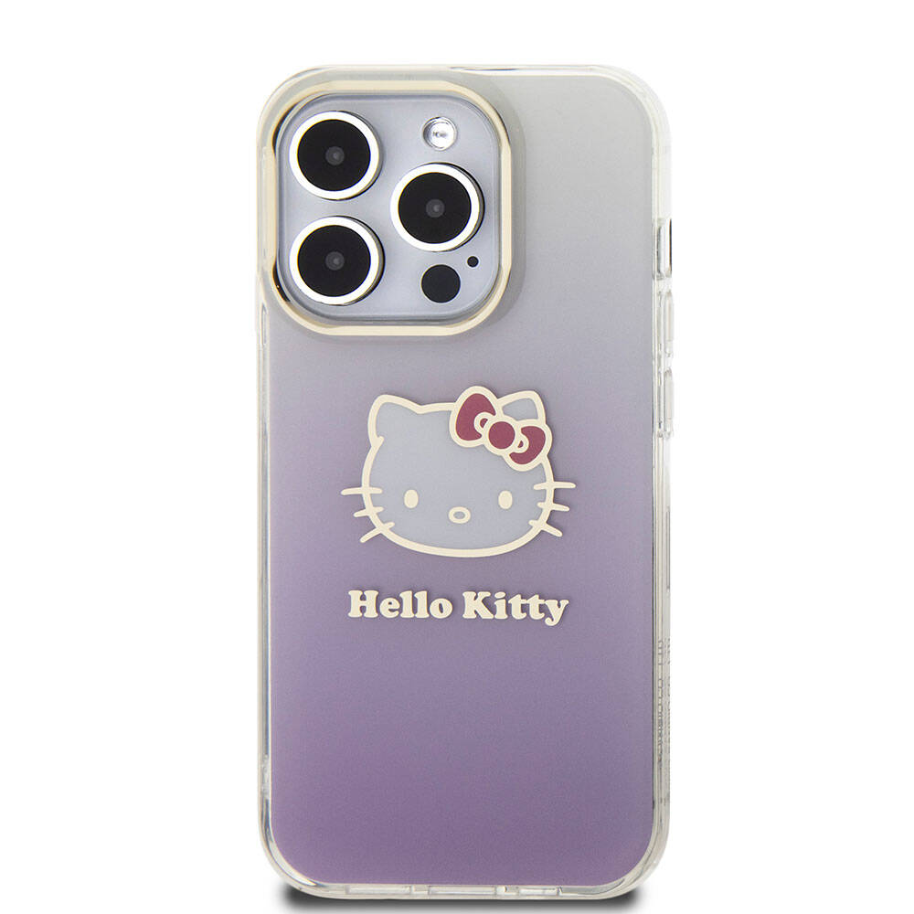 Apple iPhone 15 Pro Case Hello Kitty Original Licensed Text and Iconic Logo Electroplating Coating Gradient Cover Purple