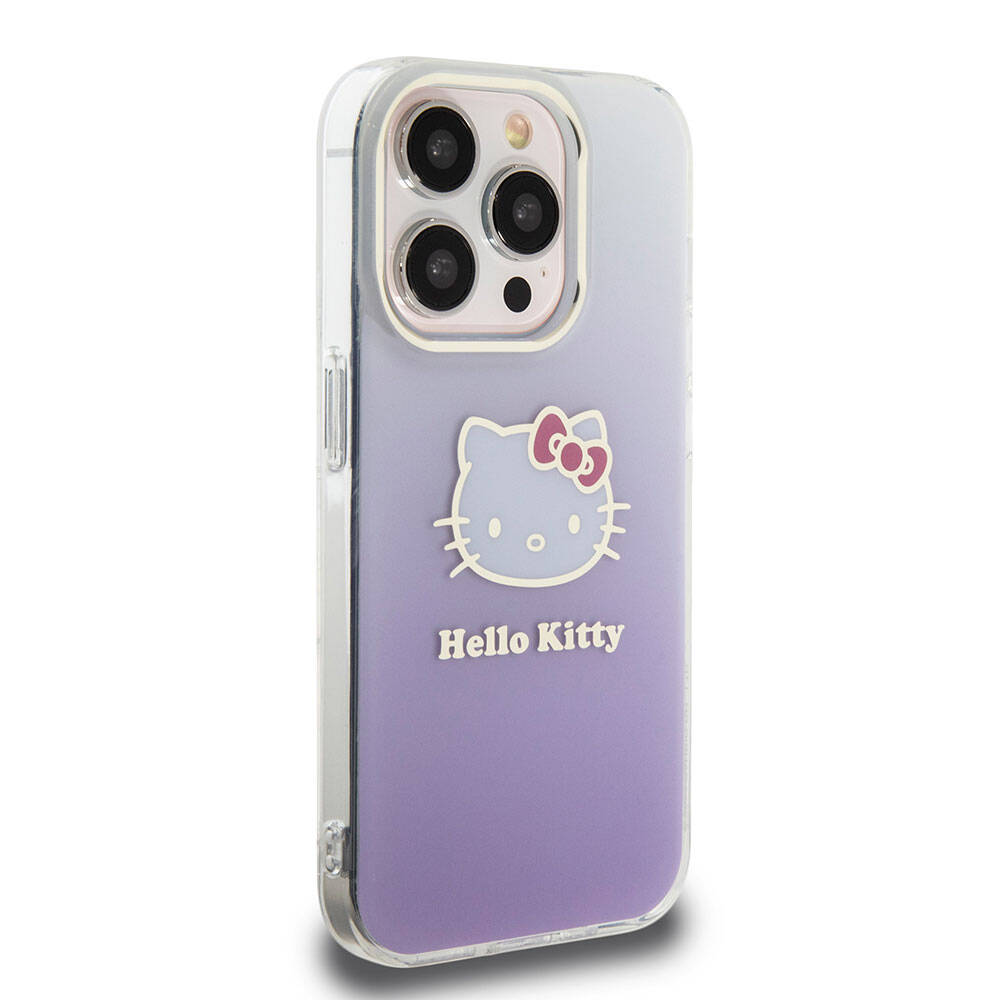 Apple iPhone 15 Pro Case Hello Kitty Original Licensed Text and Iconic Logo Electroplating Coating Gradient Cover Pink
