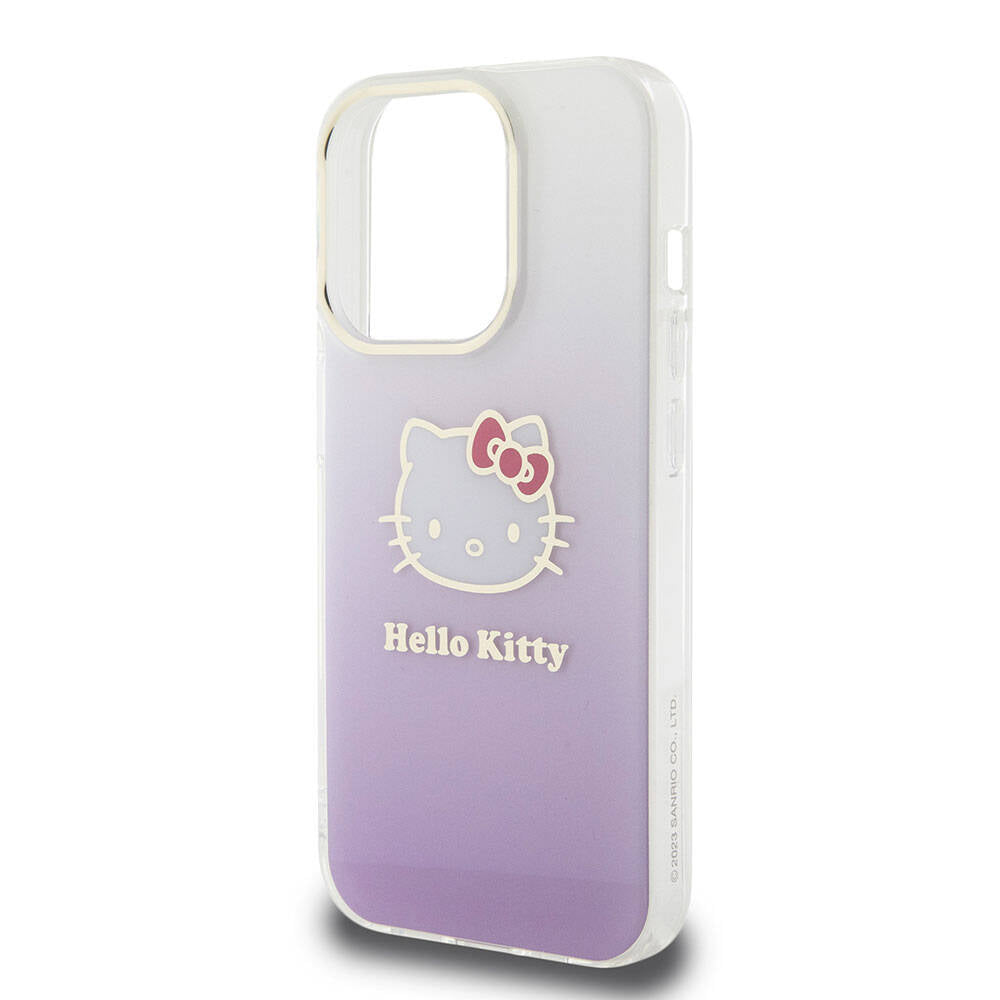 Apple iPhone 15 Pro Case Hello Kitty Original Licensed Text and Iconic Logo Electroplating Coating Gradient Cover Pink
