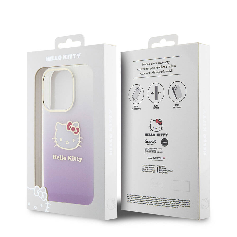 Apple iPhone 15 Pro Case Hello Kitty Original Licensed Text and Iconic Logo Electroplating Coating Gradient Cover Pink