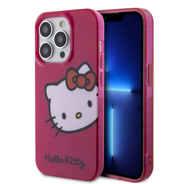 Apple iPhone 15 Pro Kılıf Hello Kitty Orjinal Lisanslı Yazı ve İkonik Logolu Kitty Head Kapak Beyaz