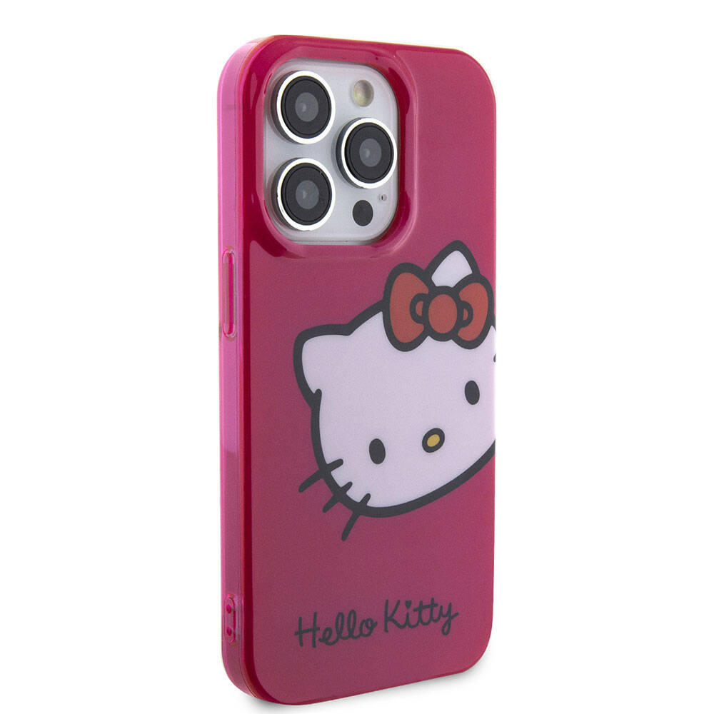 Apple iPhone 15 Pro Case Hello Kitty Original Licensed Text and Iconic Logo Kitty Head Cover Pink