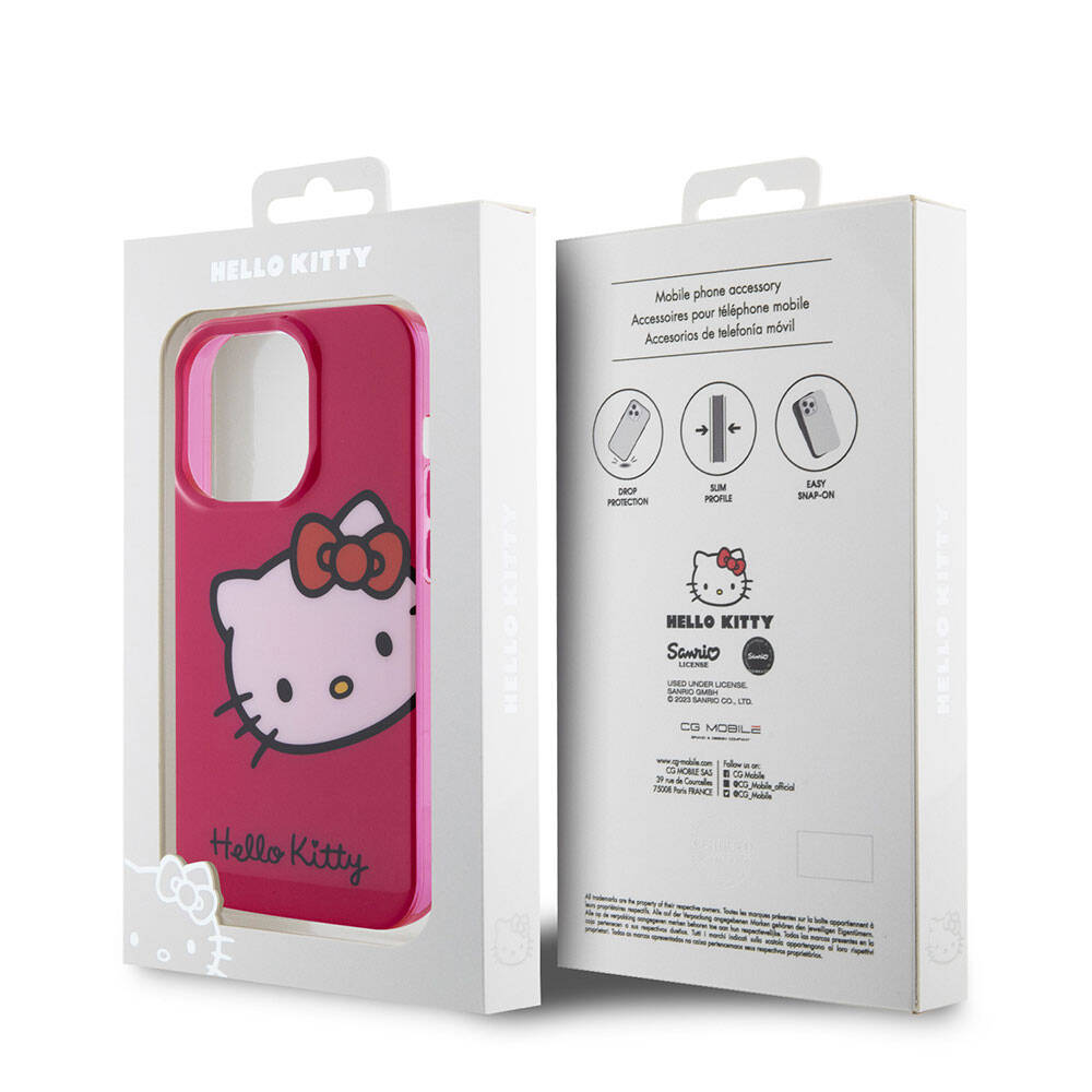 Apple iPhone 15 Pro Case Hello Kitty Original Licensed Text and Iconic Logo Kitty Head Cover Pink
