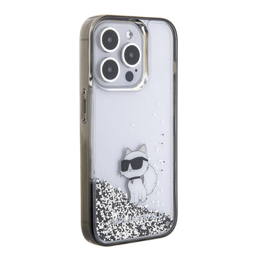 Apple iPhone 15 Pro Kılıf Karl Lagerfeld Choupette Sıvılı Glitter Orjinal Lisanslı Kapak