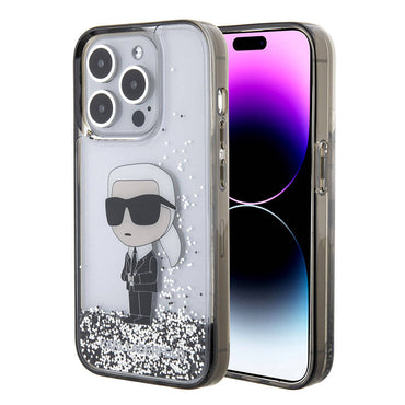 Apple iPhone 15 Pro Case Karl Lagerfeld Iconic Liquid Glitter Original Licensed Cover Colorless