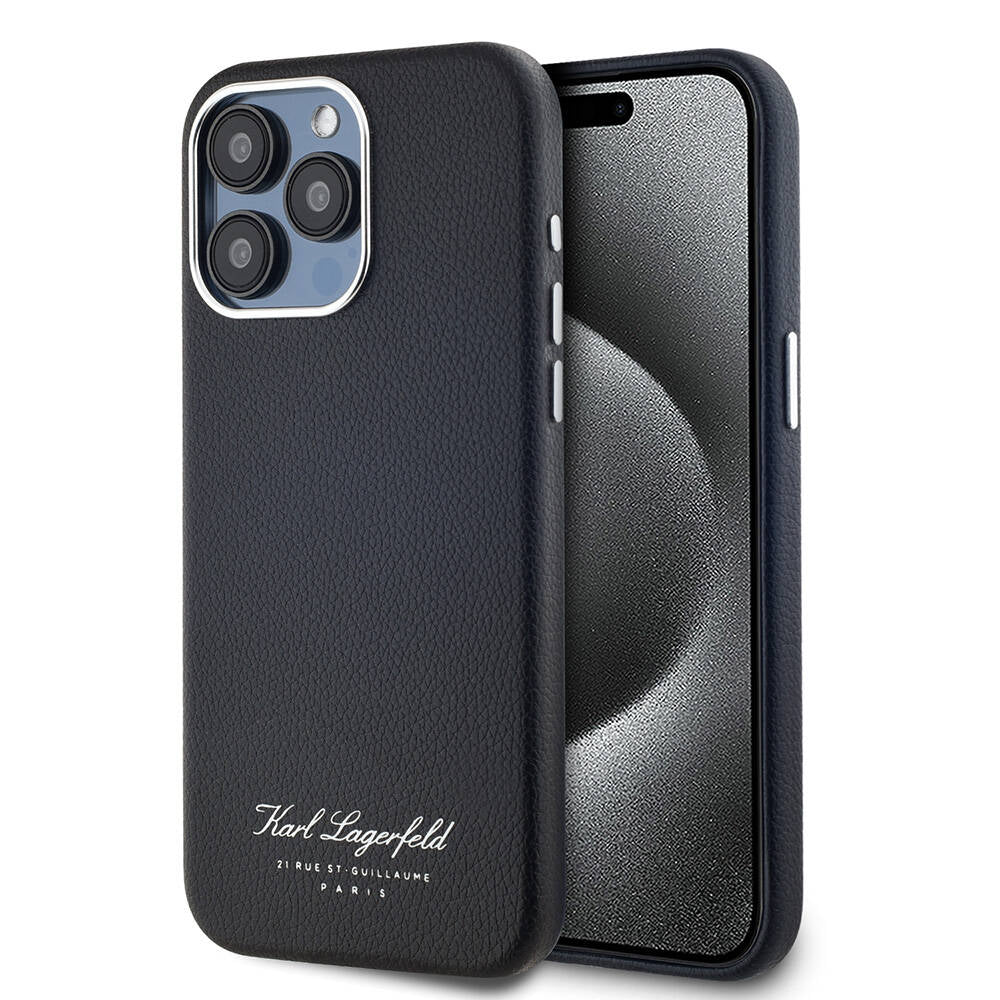Apple iPhone 15 Pro Case Karl Lagerfeld Original Licensed KL Written Hotel Cover Gray