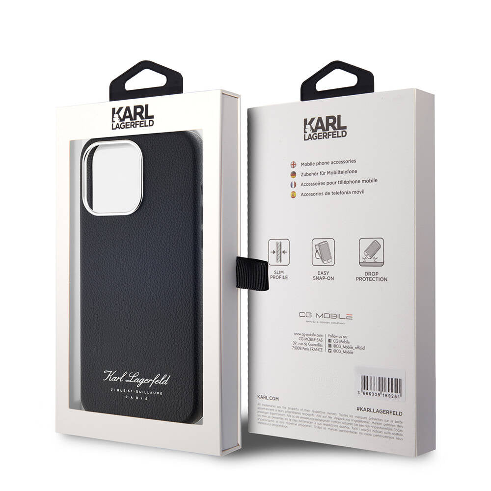 Apple iPhone 15 Pro Case Karl Lagerfeld Original Licensed KL Written Hotel Cover Black