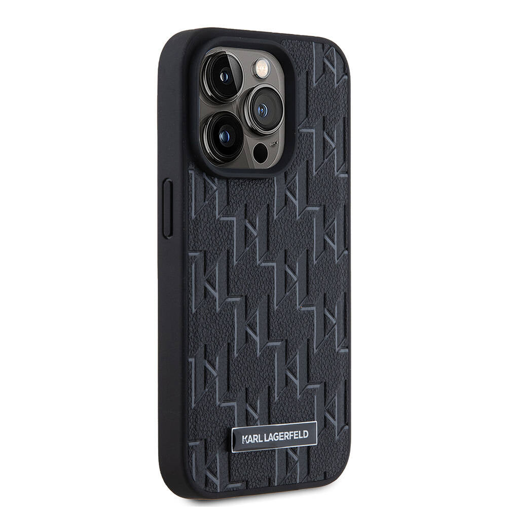 Apple iPhone 15 Pro Case Karl Lagerfeld Original Licensed M-Safe Charging Feature KL Printed Hot Stamp Cover Black