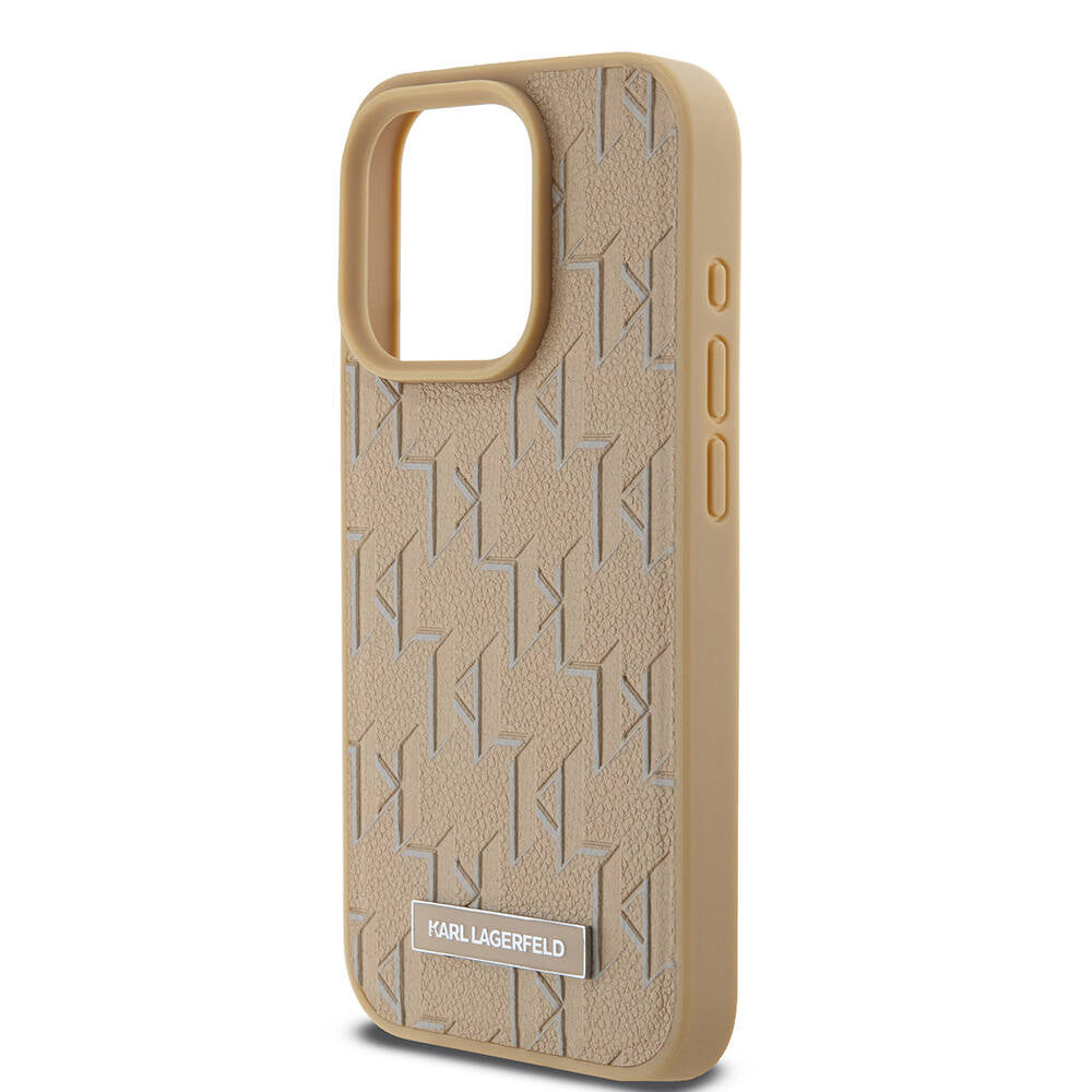 Apple iPhone 15 Pro Case Karl Lagerfeld Original Licensed M-Safe Charging Feature KL Printed Hot Stamp Cover Black
