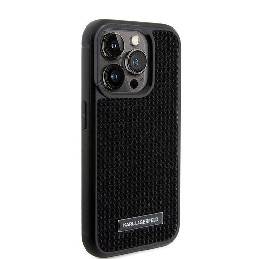 Apple iPhone 15 Pro Case Karl Lagerfeld Stone Metal Logo Original Licensed Cover Black