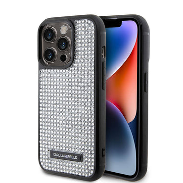 Apple iPhone 15 Pro Case Karl Lagerfeld Stone Metal Logo Original Licensed Cover Black