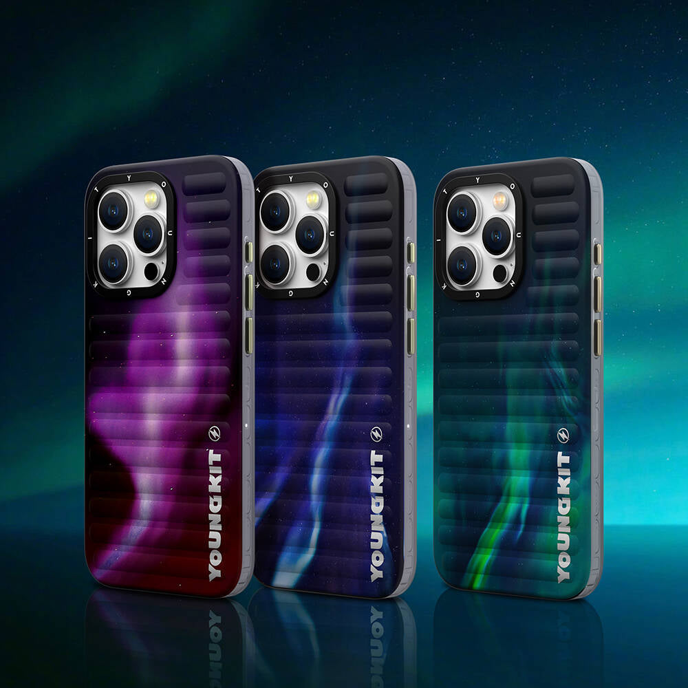 Apple iPhone 15 Pro Case Northern Lights Patterned Youngkit Aurora Series Cover Purple