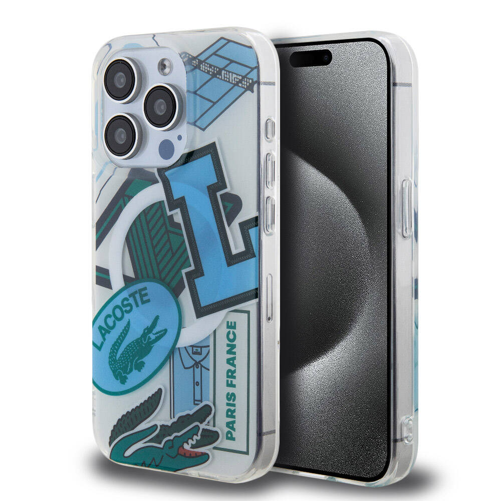 Apple iPhone 15 Pro Case Lacoste Original Licensed M-safe Charging Feature Double Layer Patches Patterned Cover Yellow