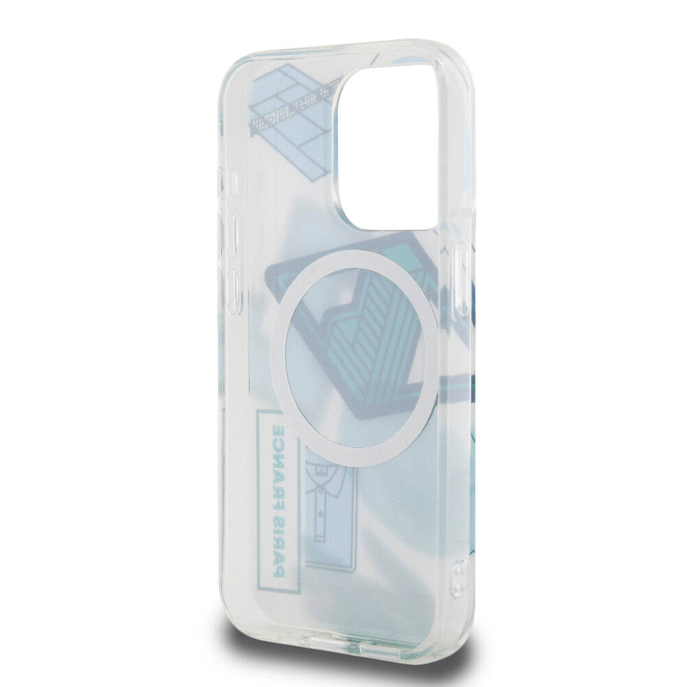 Apple iPhone 15 Pro Case Lacoste Original Licensed M-Safe Charging Feature Double Layer Patches Patterned Cover Blue