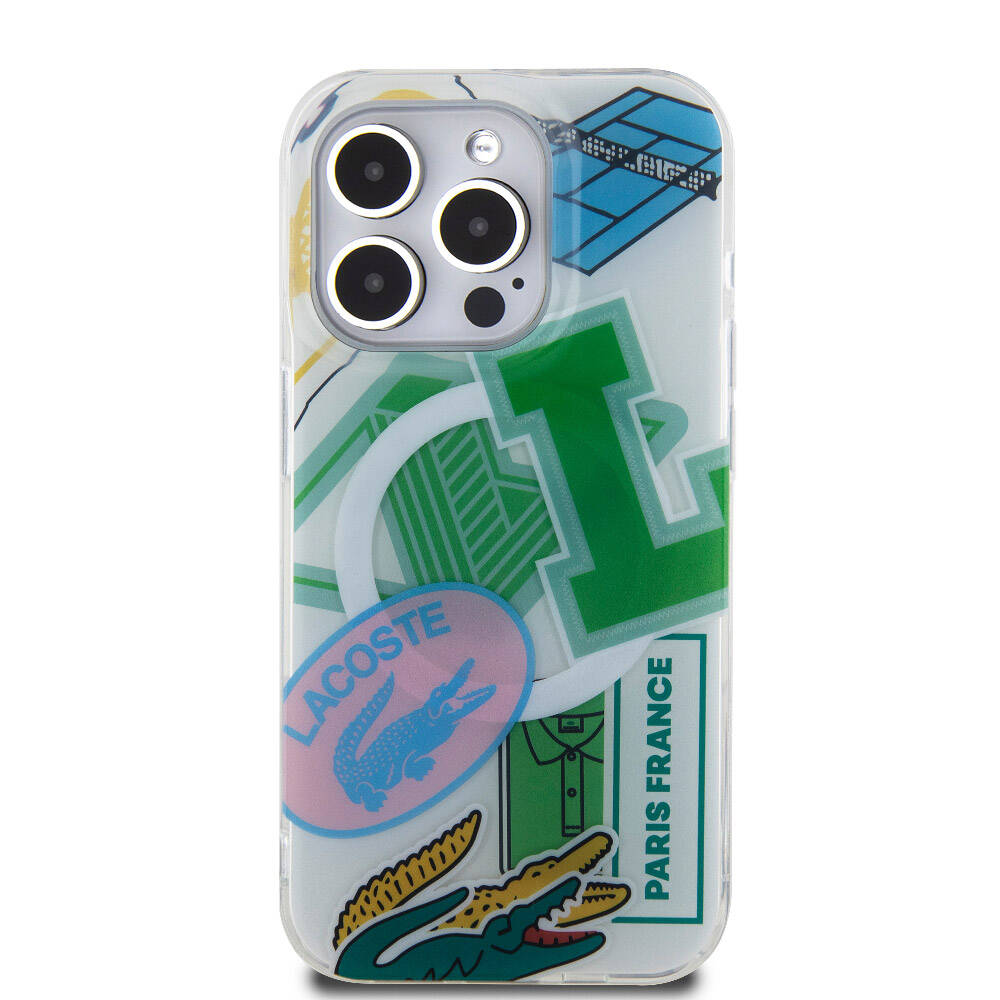 Apple iPhone 15 Pro Case Lacoste Original Licensed M-safe Charging Feature Double Layer Patches Patterned Cover Yellow