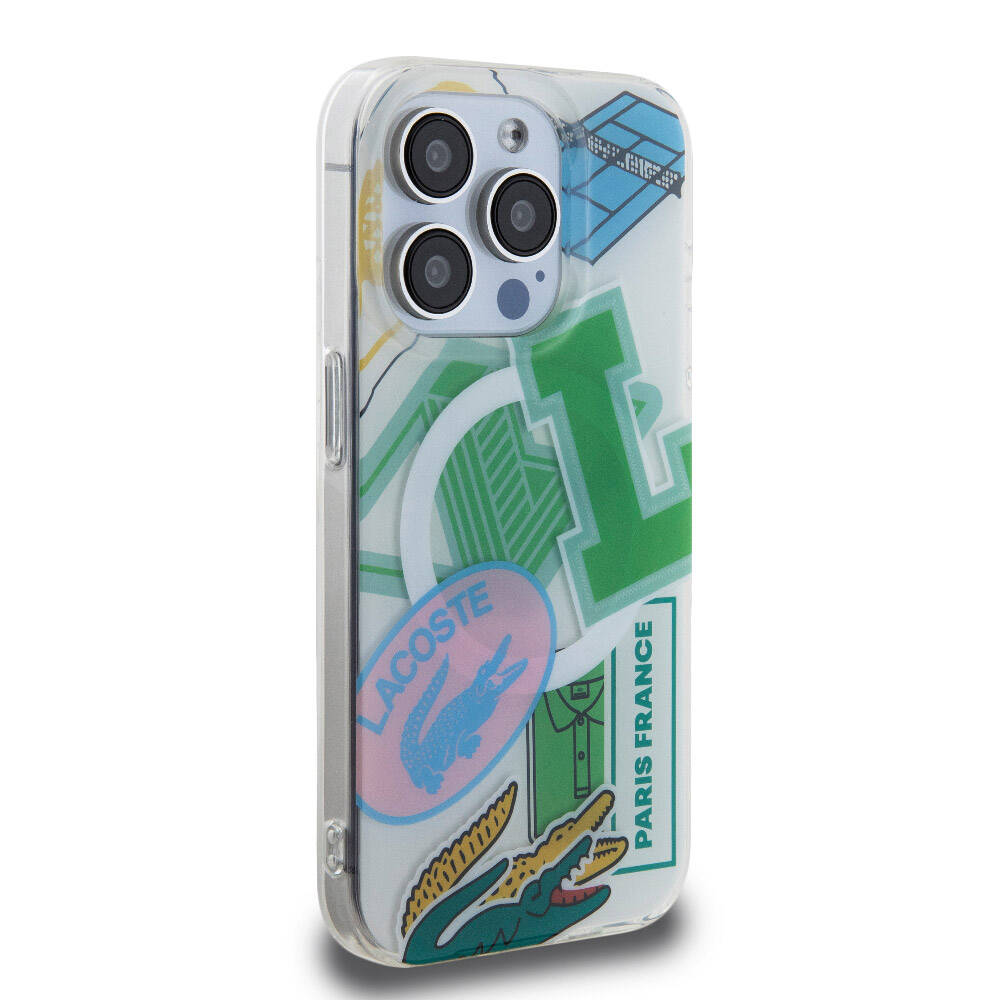 Apple iPhone 15 Pro Kılıf Lacoste Orjinal Lisanslı M-safe Şarj Özellikli Çift Katmanlı Yamalar Desenli Kapak Yeşil