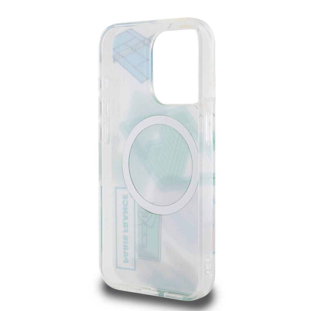 Apple iPhone 15 Pro Case Lacoste Original Licensed M-Safe Charging Feature Double Layer Patches Patterned Cover Blue