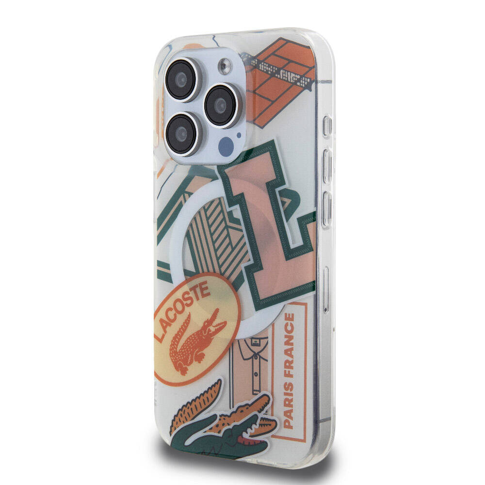 Apple iPhone 15 Pro Case Lacoste Original Licensed M-Safe Charging Feature Double Layer Patches Patterned Cover Green