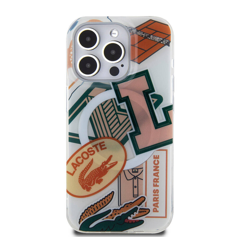 Apple iPhone 15 Pro Case Lacoste Original Licensed M-safe Charging Feature Double Layer Patches Patterned Cover Orange
