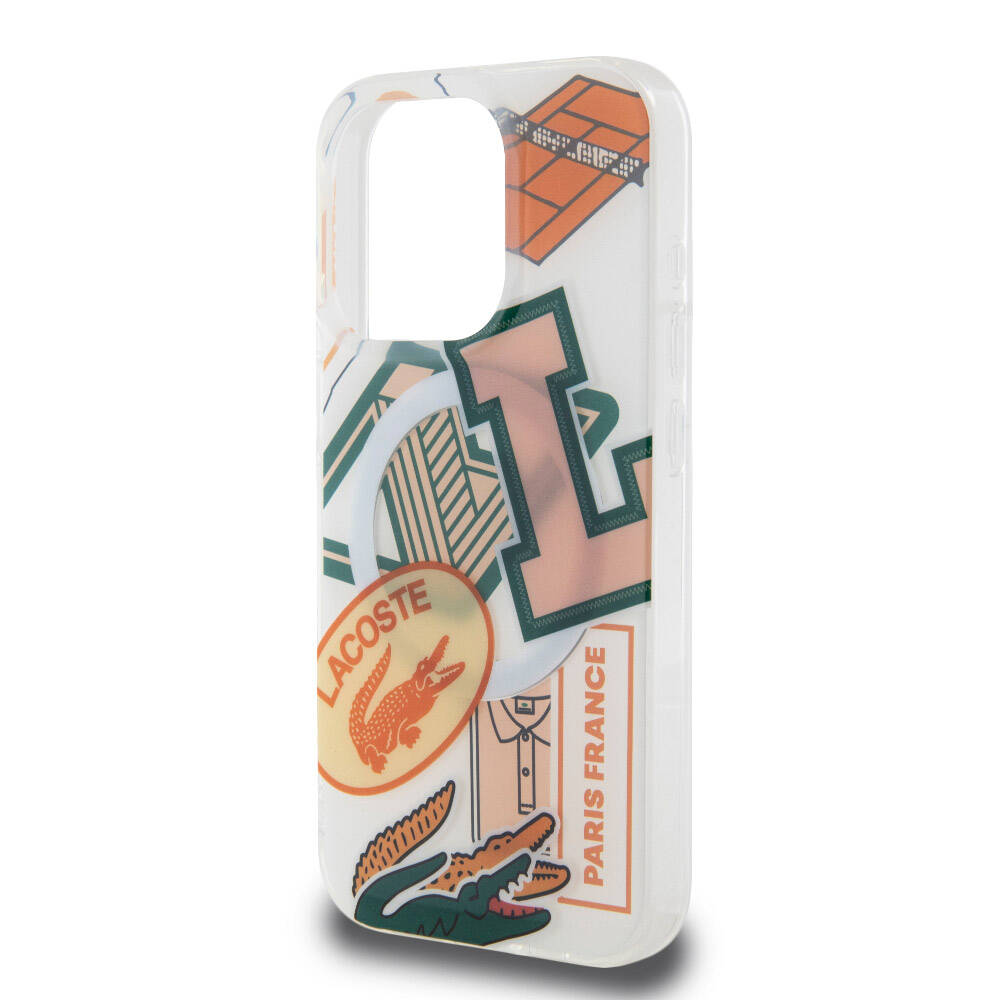 Apple iPhone 15 Pro Case Lacoste Original Licensed M-safe Charging Feature Double Layer Patches Patterned Cover Orange
