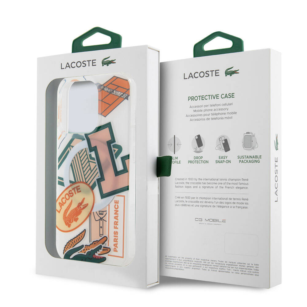 Apple iPhone 15 Pro Kılıf Lacoste Orjinal Lisanslı M-safe Şarj Özellikli Çift Katmanlı Yamalar Desenli Kapak Sarı